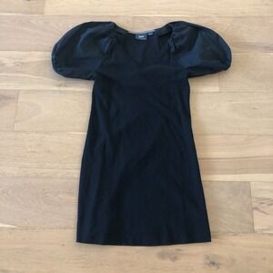 Maeve By Anthropologie Annikla Dress Womens Small Navy Blue Puffy Sleeves
